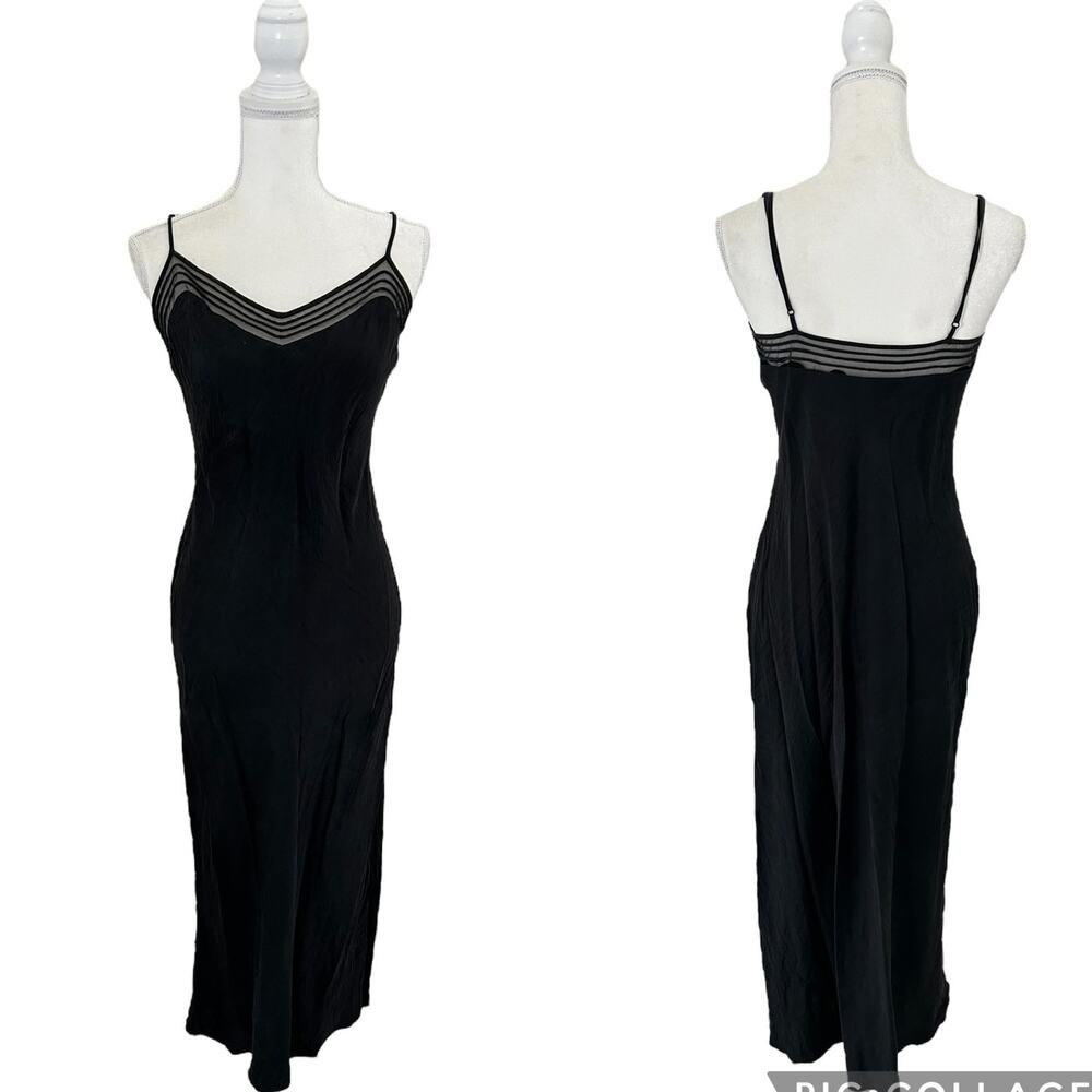 Victorias Secret Vintage Y2K Silk Black Maxi Mesh Neckline Dress Size Medium - Picture 4 of 11